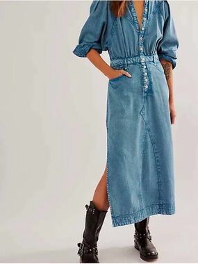 Free People Mad Love Denim Midi Dress
